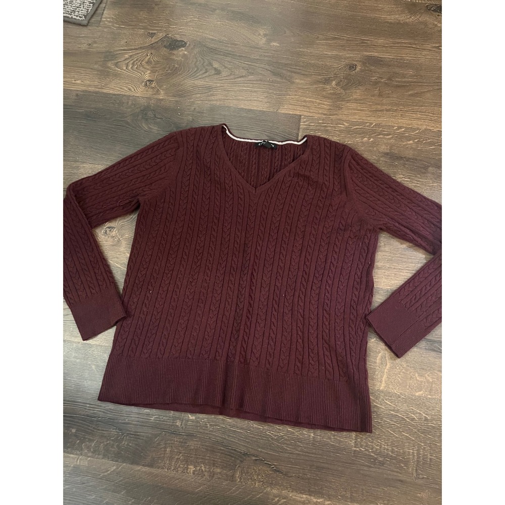 41‎ Hawthorn Womens XL Burgundy Cable Knit V-Neck Cashmere Silk Blend Sweater